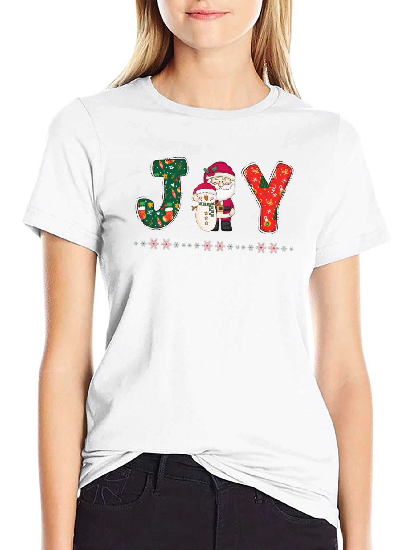 Holiday Joy T-Shirt - Santa & Snowman Festive Tee