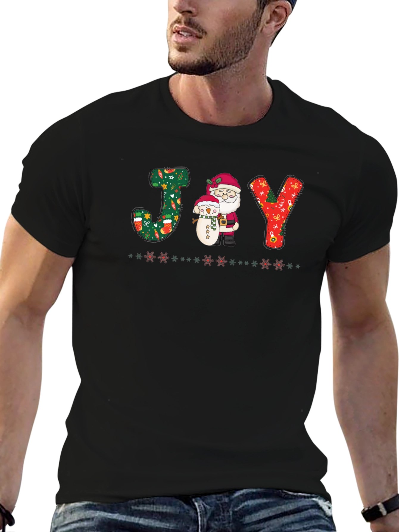 Holiday Joy T-Shirt - Santa & Snowman Festive Tee