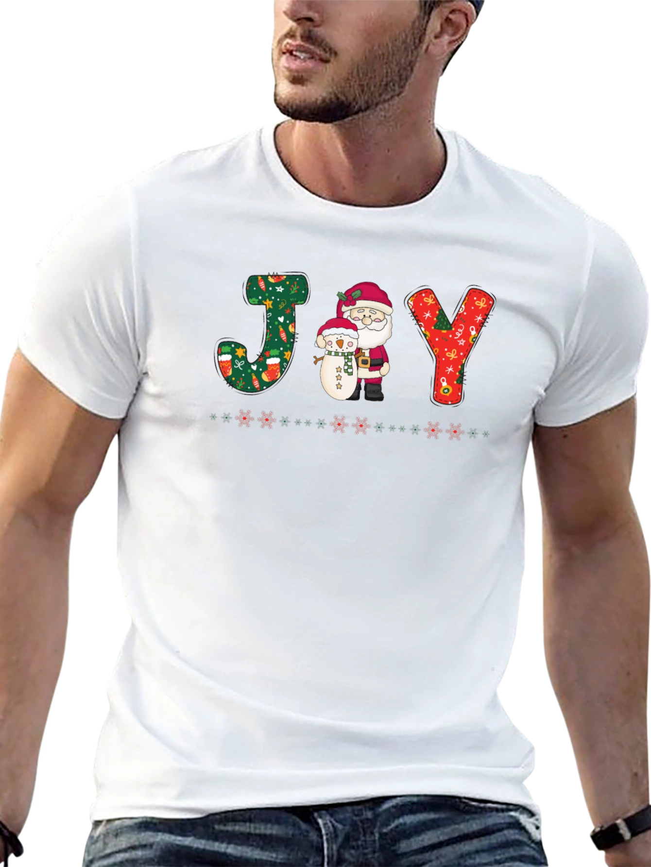 Holiday Joy T-Shirt - Santa & Snowman Festive Tee
