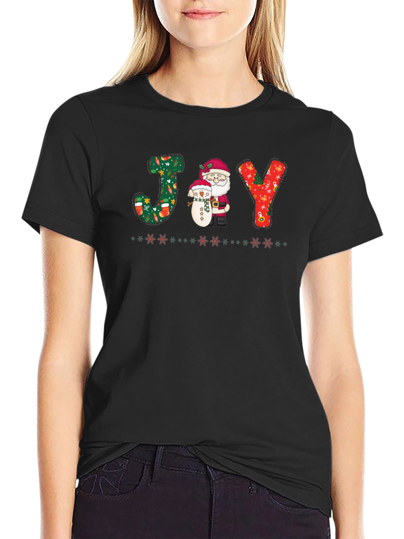 Holiday Joy T-Shirt - Santa & Snowman Festive Tee