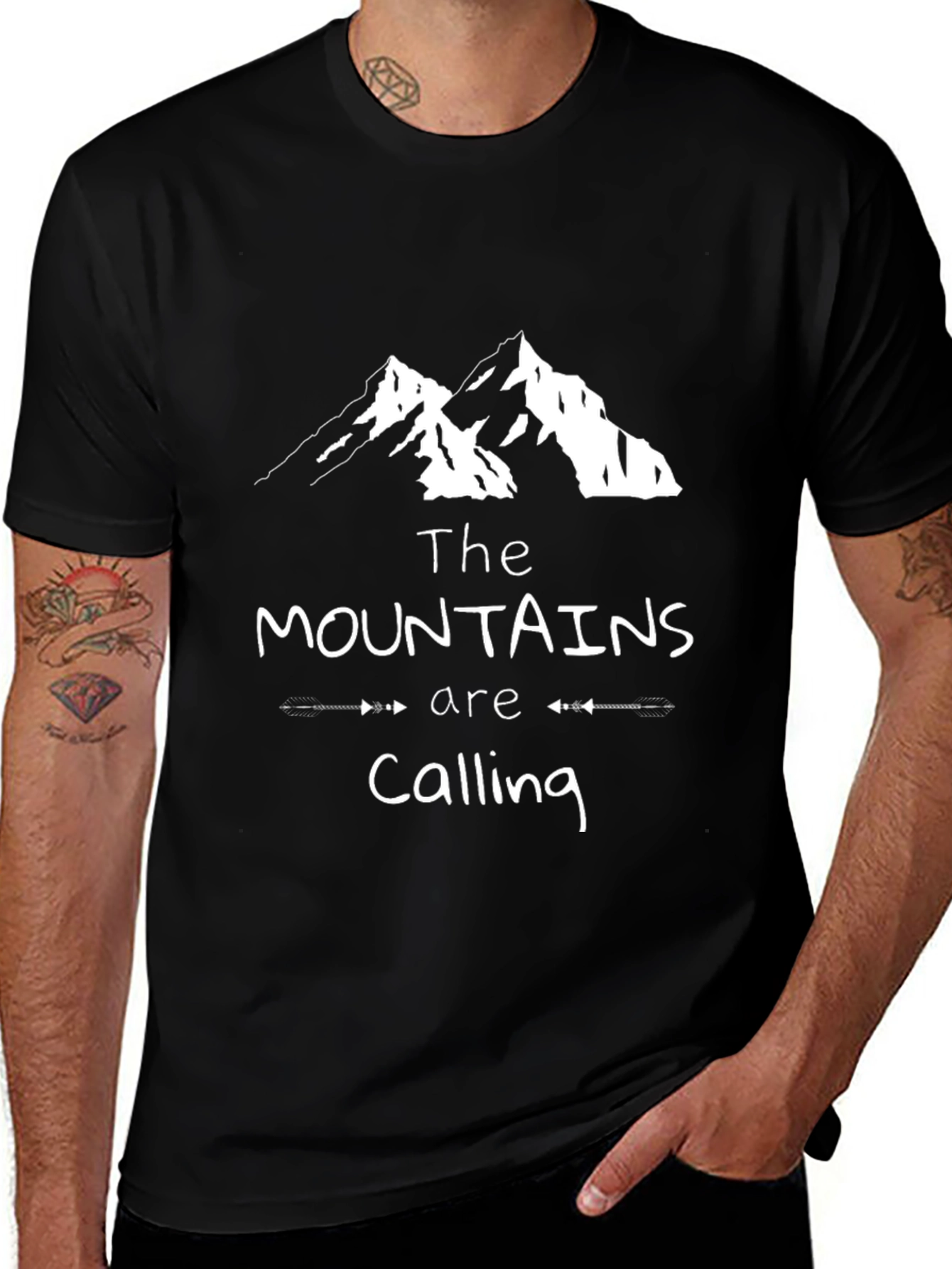 Mountains Are Calling Black Graphic Tee