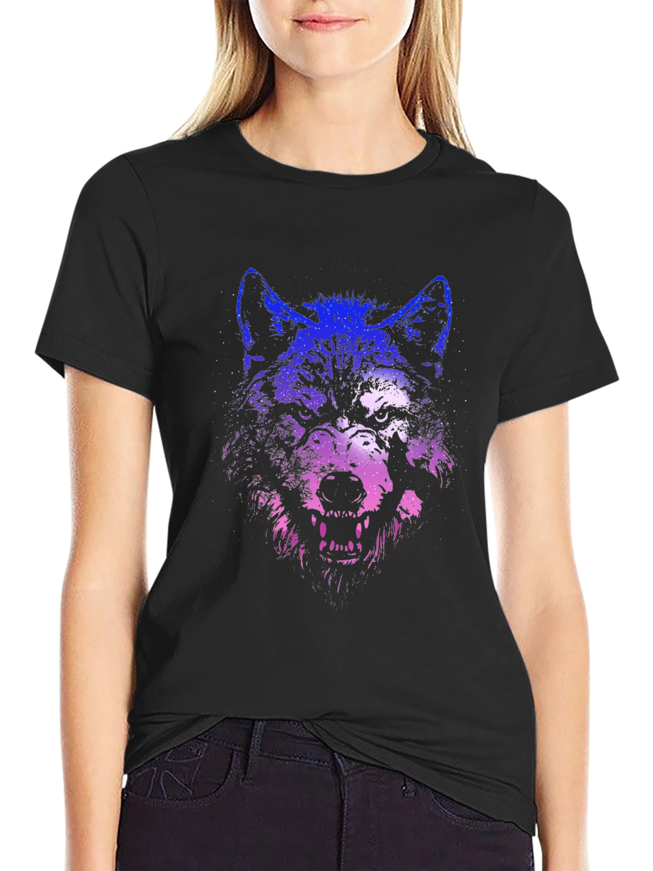 Wolf Graphic Print T-Shirt - Black