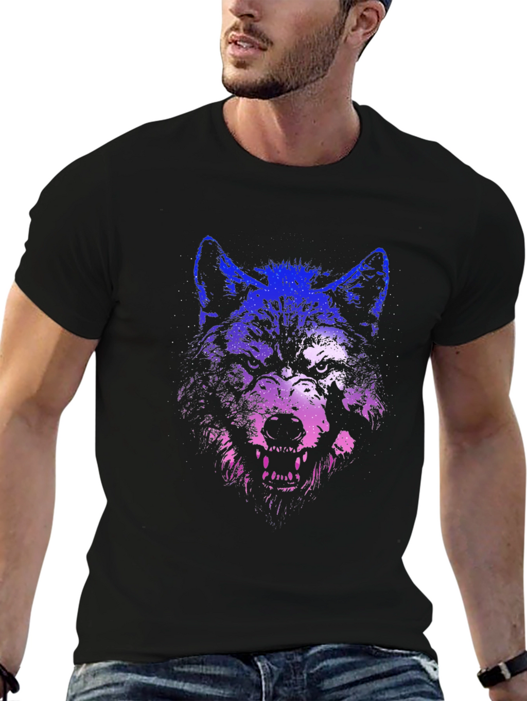 Wolf Graphic Print T-Shirt - Black