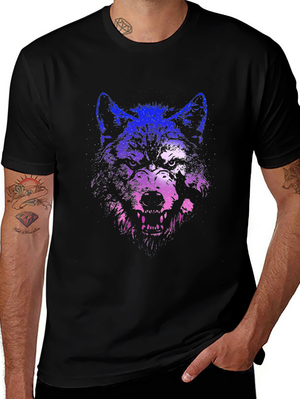 Wolf Graphic Print T-Shirt - Black