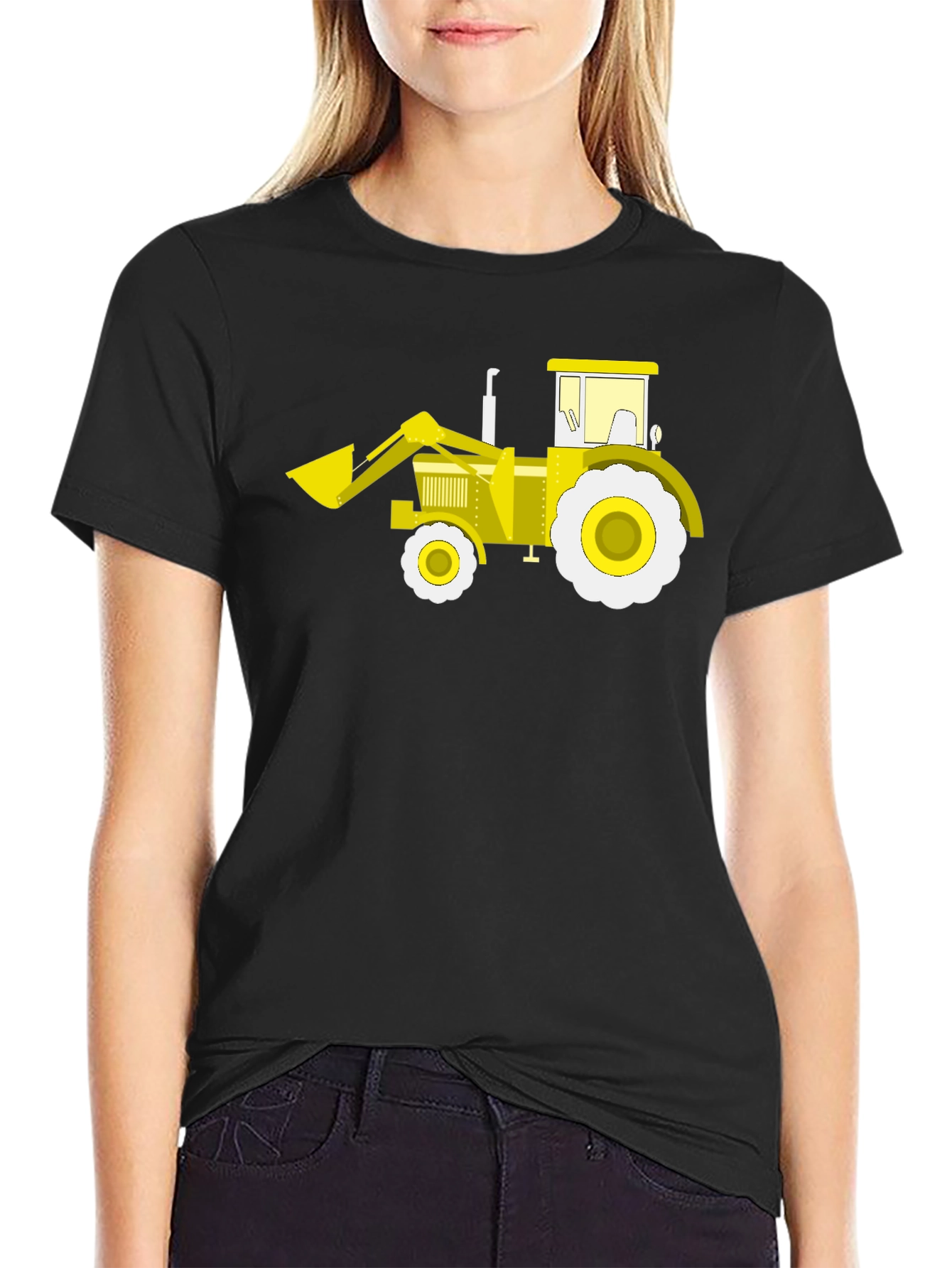 Tractor Graphic Tee - Black Cotton Crew Neck