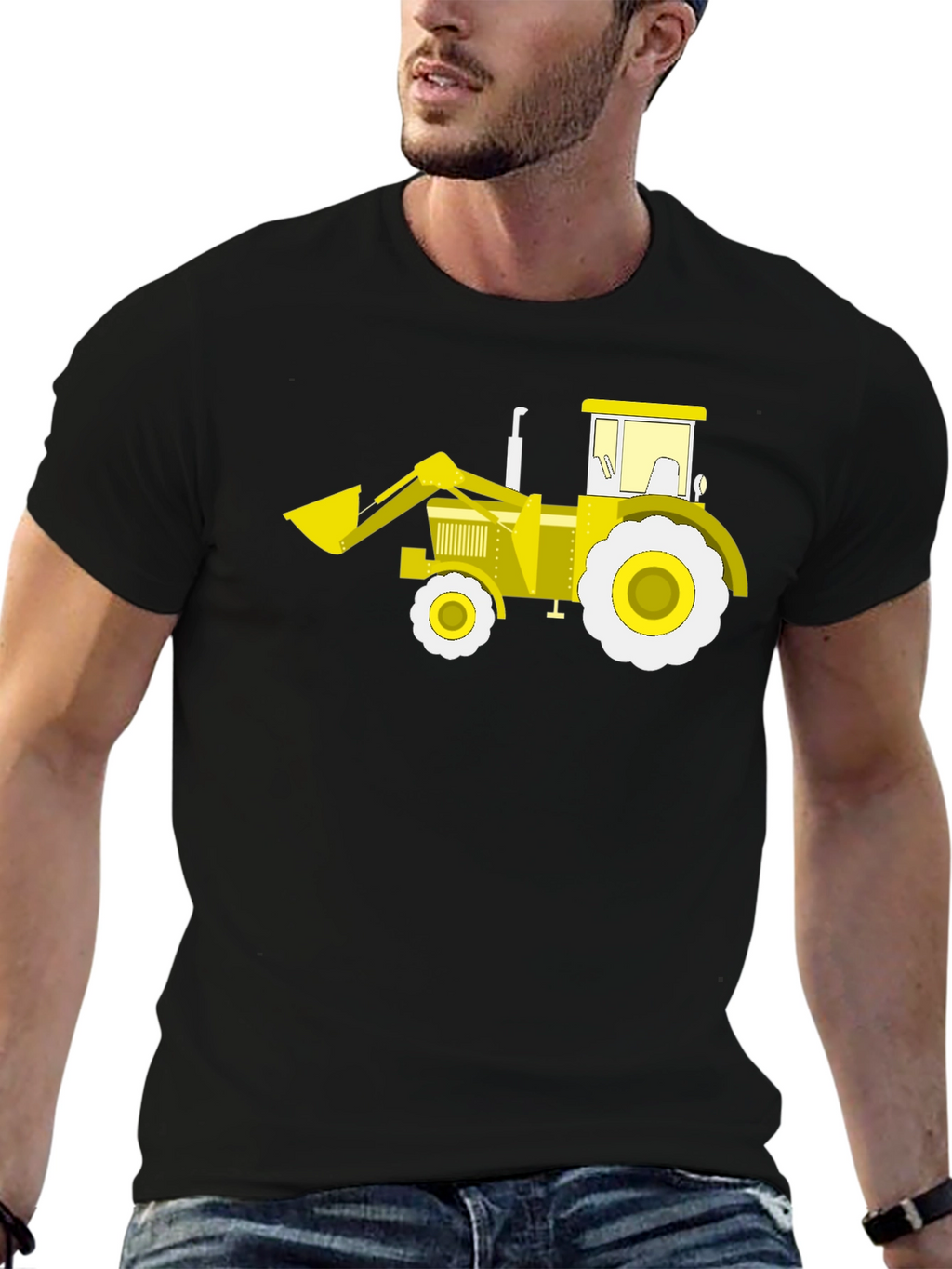 Tractor Graphic Tee - Black Cotton Crew Neck