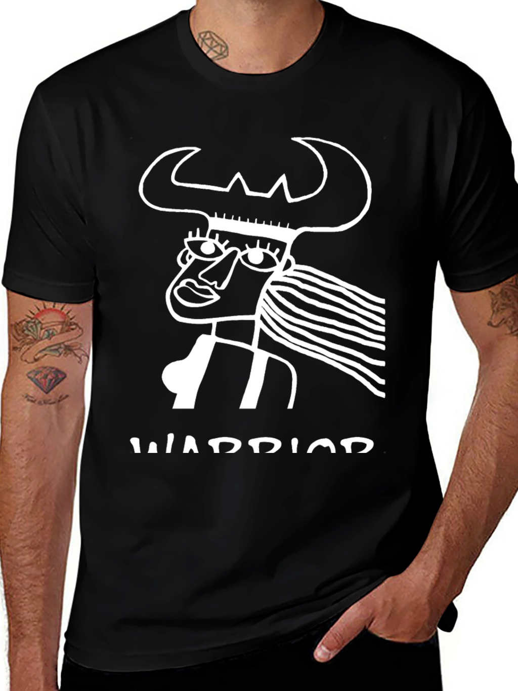 Warrior Graphic Tee - Black Cotton T-Shirt