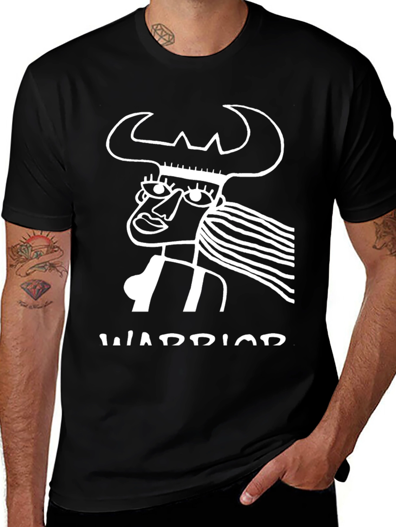 Warrior Graphic Tee - Black Cotton T-Shirt