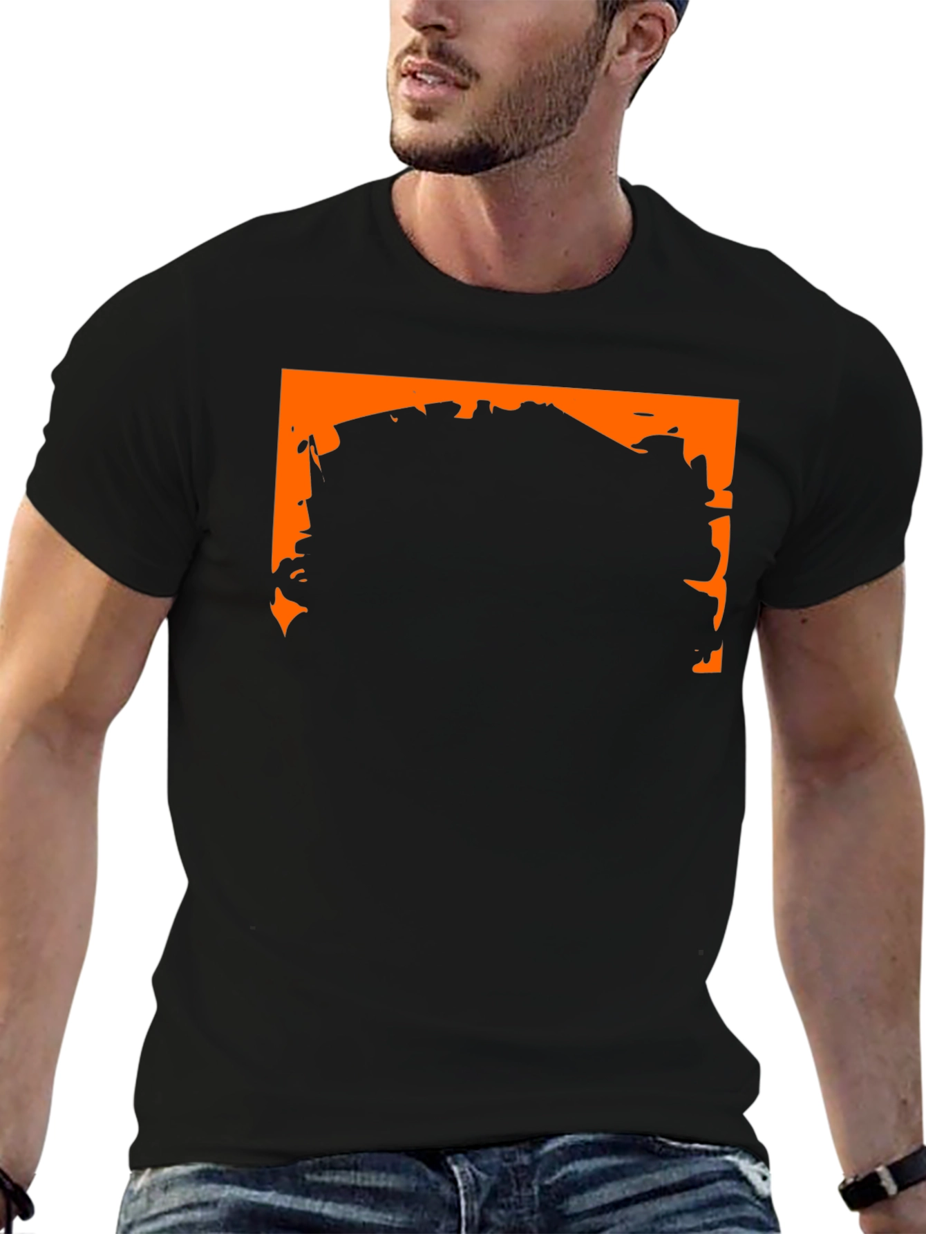 Black Graphic Tee with Orange Border