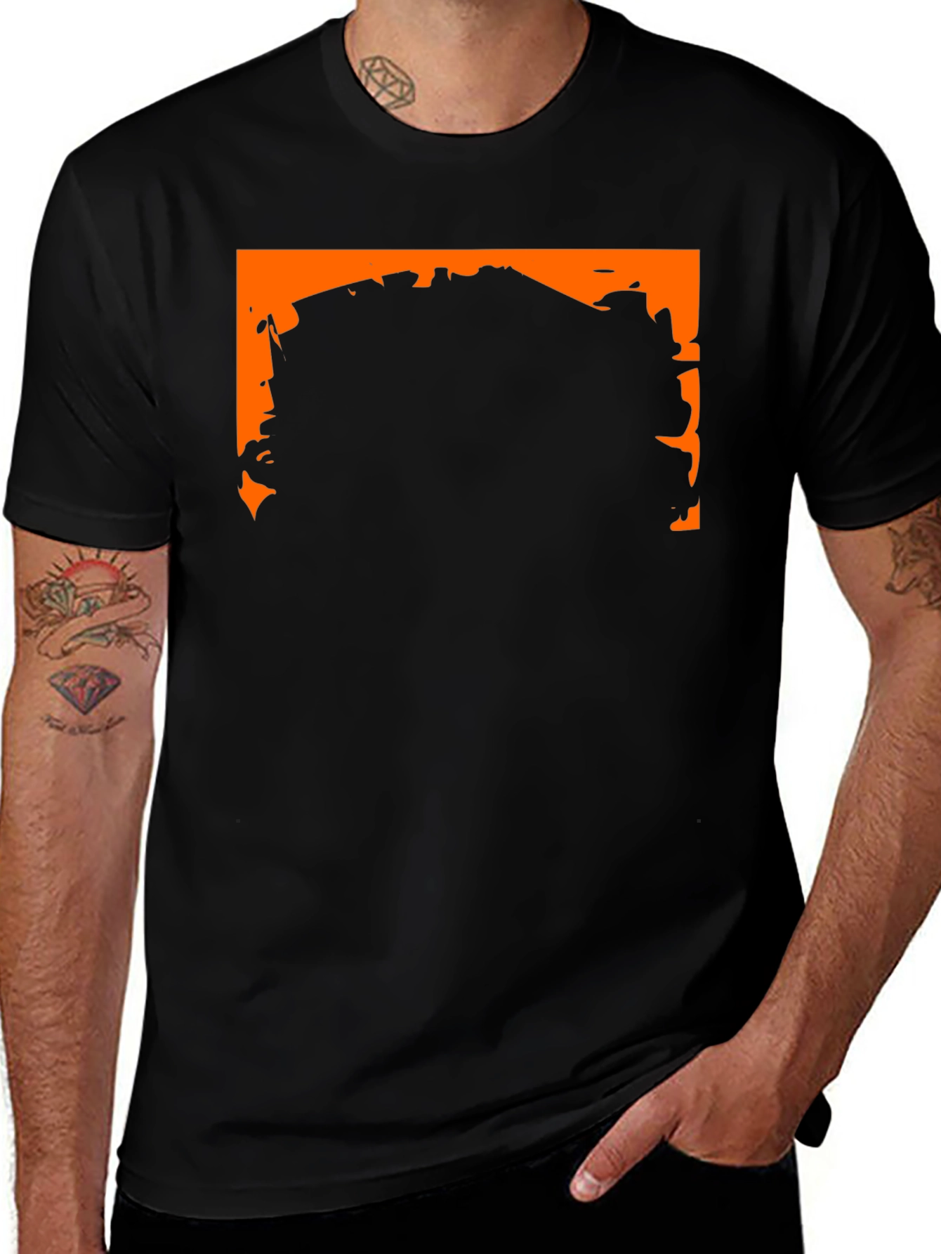 Black Graphic Tee with Orange Border