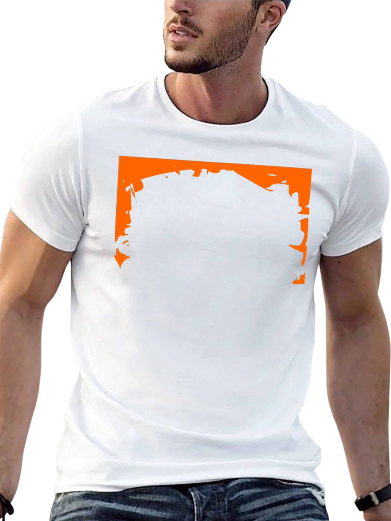 Black Graphic Tee with Orange Border