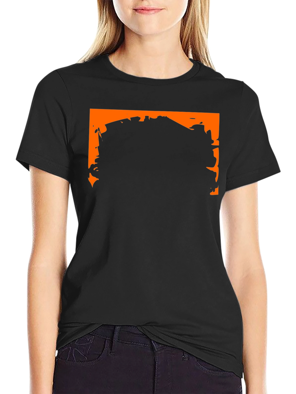 Black Graphic Tee with Orange Border