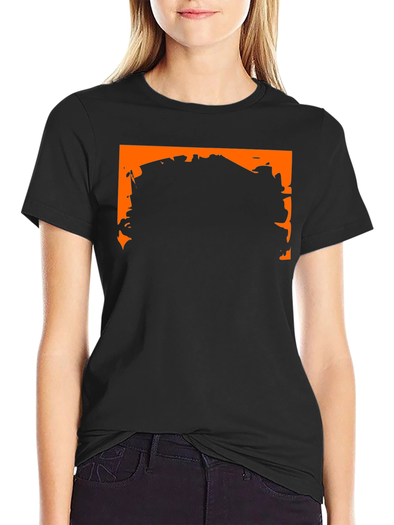Black Graphic Tee with Orange Border