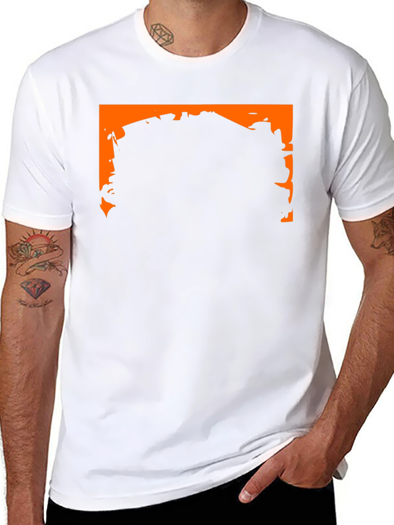 Black Graphic Tee with Orange Border