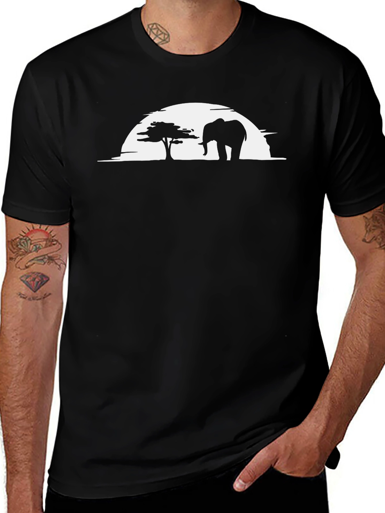 Elephant Silhouette Graphic Tee - Black