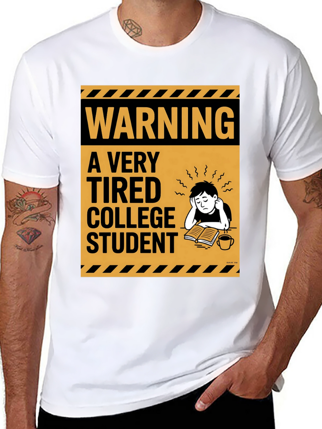 Warning: Tired College Student Black T-Shirt