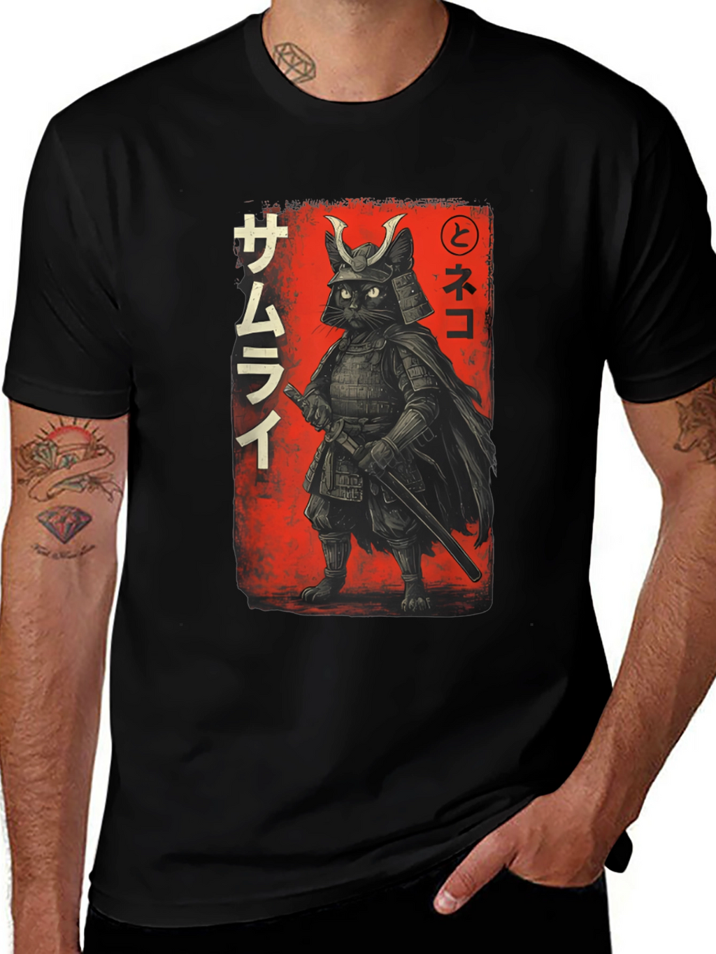 Samurai Cat T-Shirt - Warrior Feline Graphic Tee