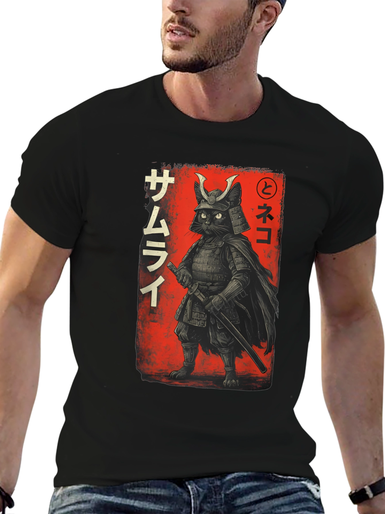 Samurai Cat T-Shirt - Warrior Feline Graphic Tee