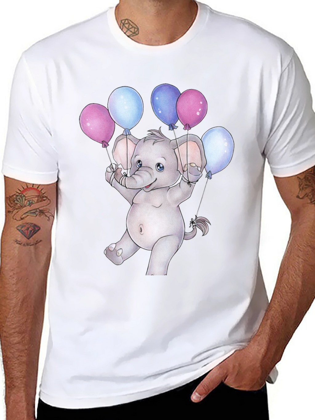 Cute Elephant with Balloons Graphic Tee