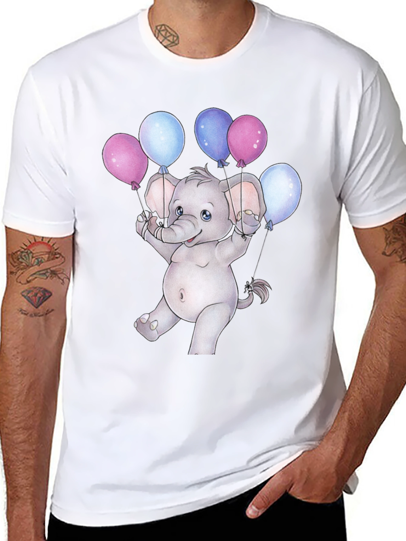 Cute Elephant with Balloons Graphic Tee