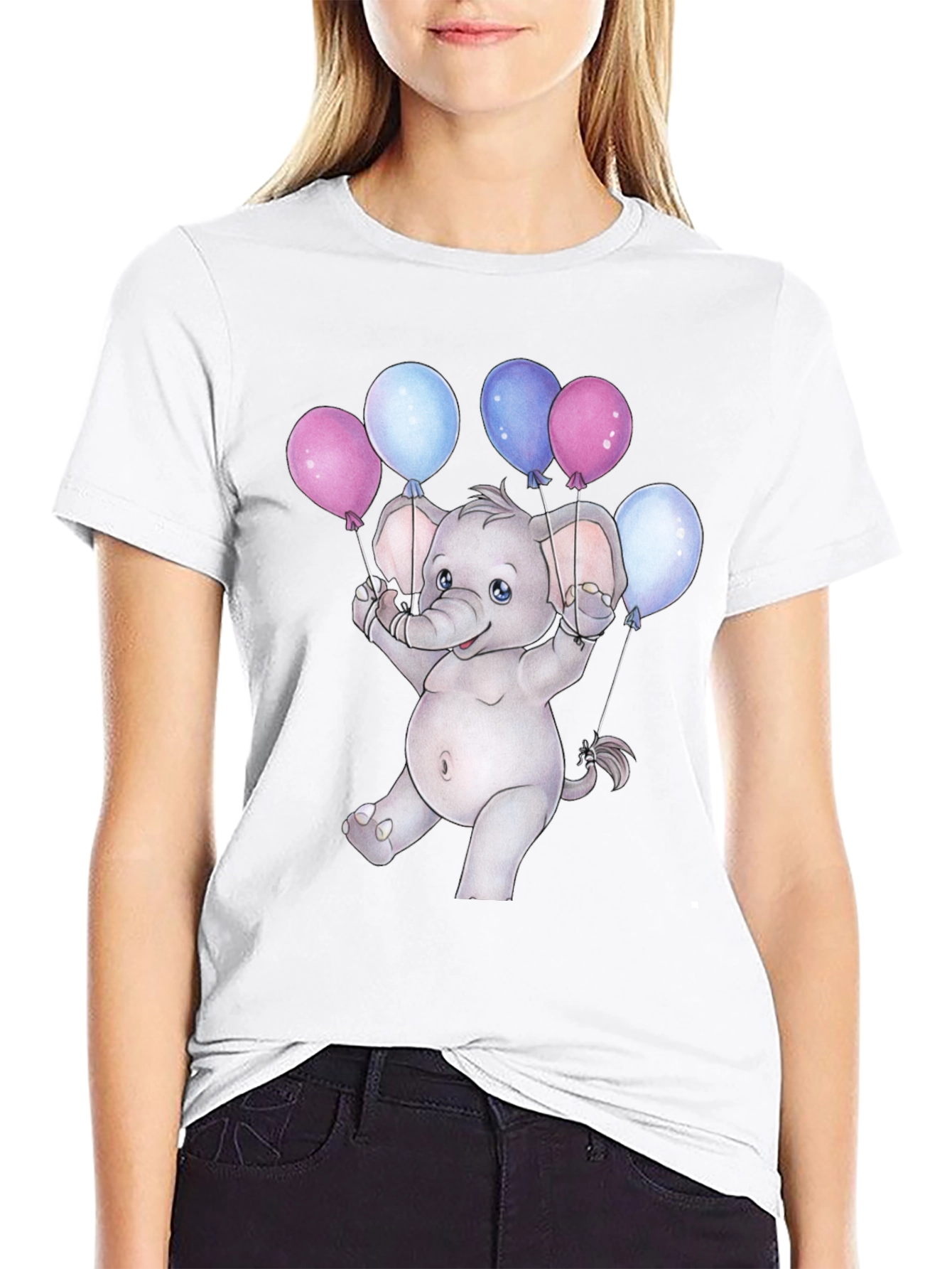 Cute Elephant with Balloons Graphic Tee