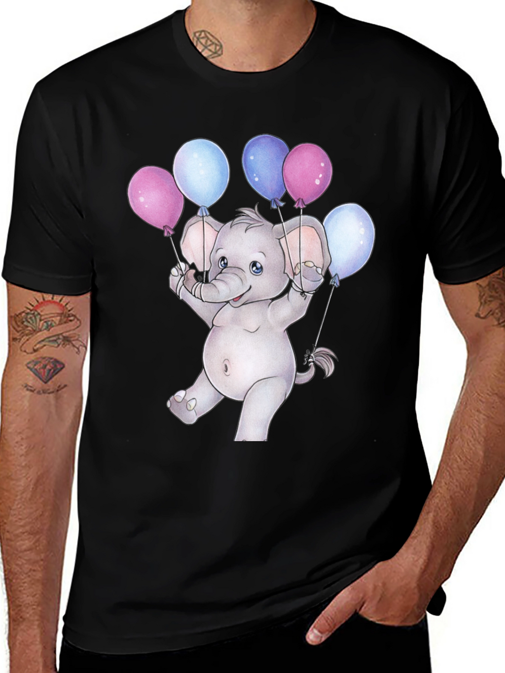 Cute Elephant with Balloons Graphic Tee