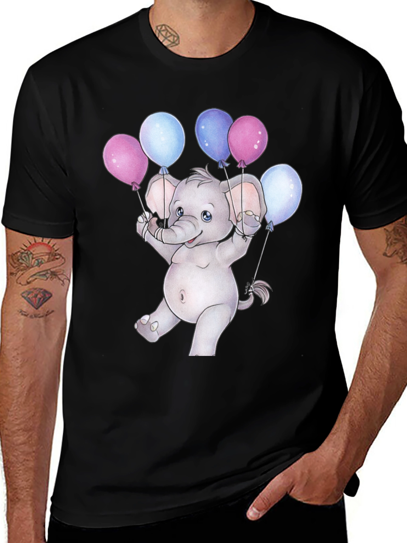 Cute Elephant with Balloons Graphic Tee