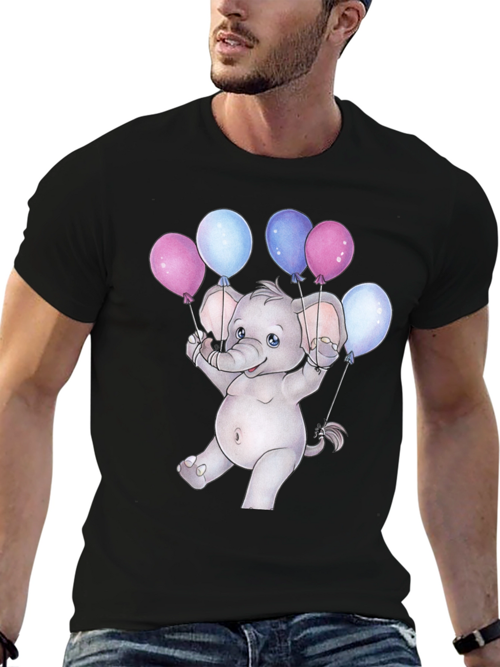 Cute Elephant with Balloons Graphic Tee