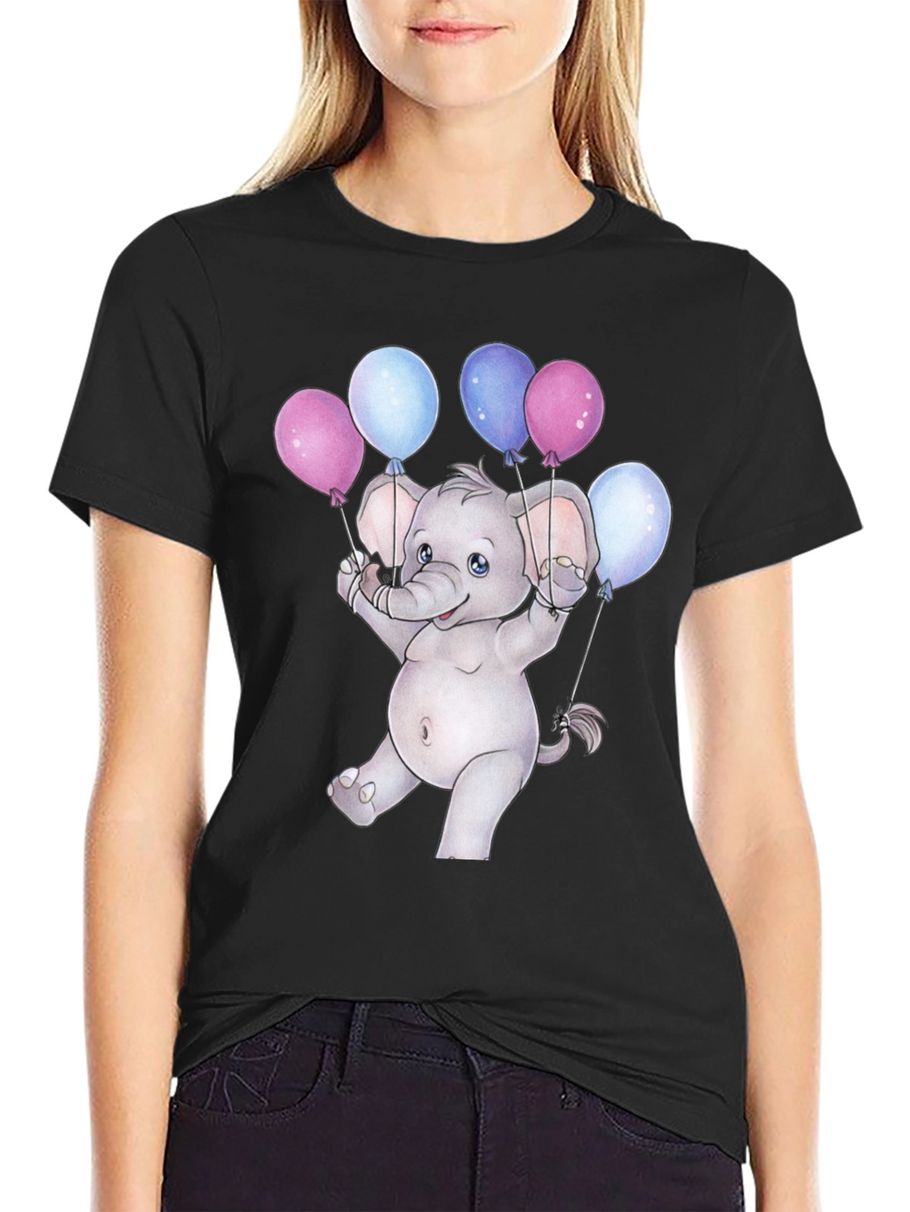 Cute Elephant with Balloons Graphic Tee