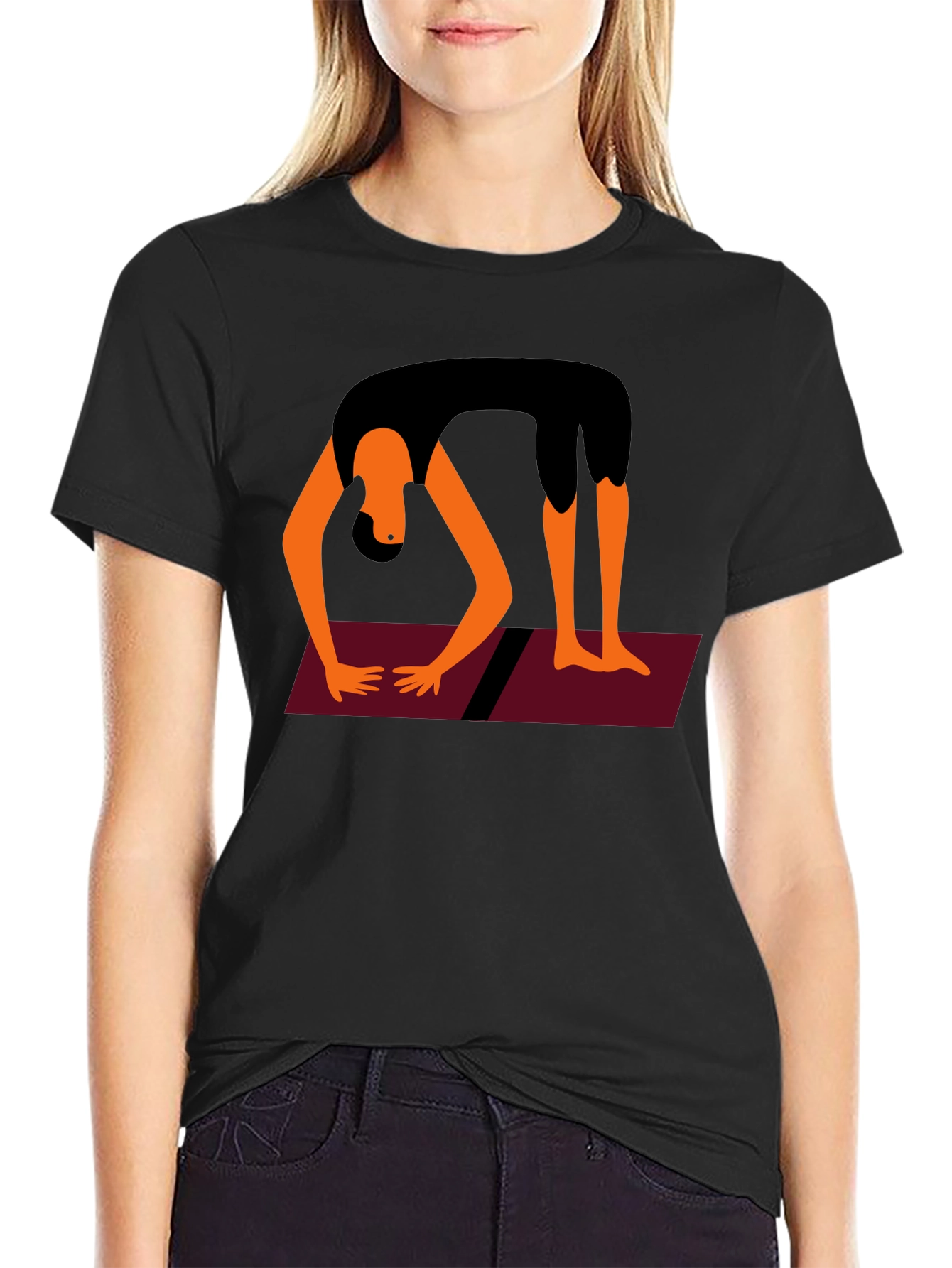 Yoga Pose Graphic Tee - Black Cotton Blend