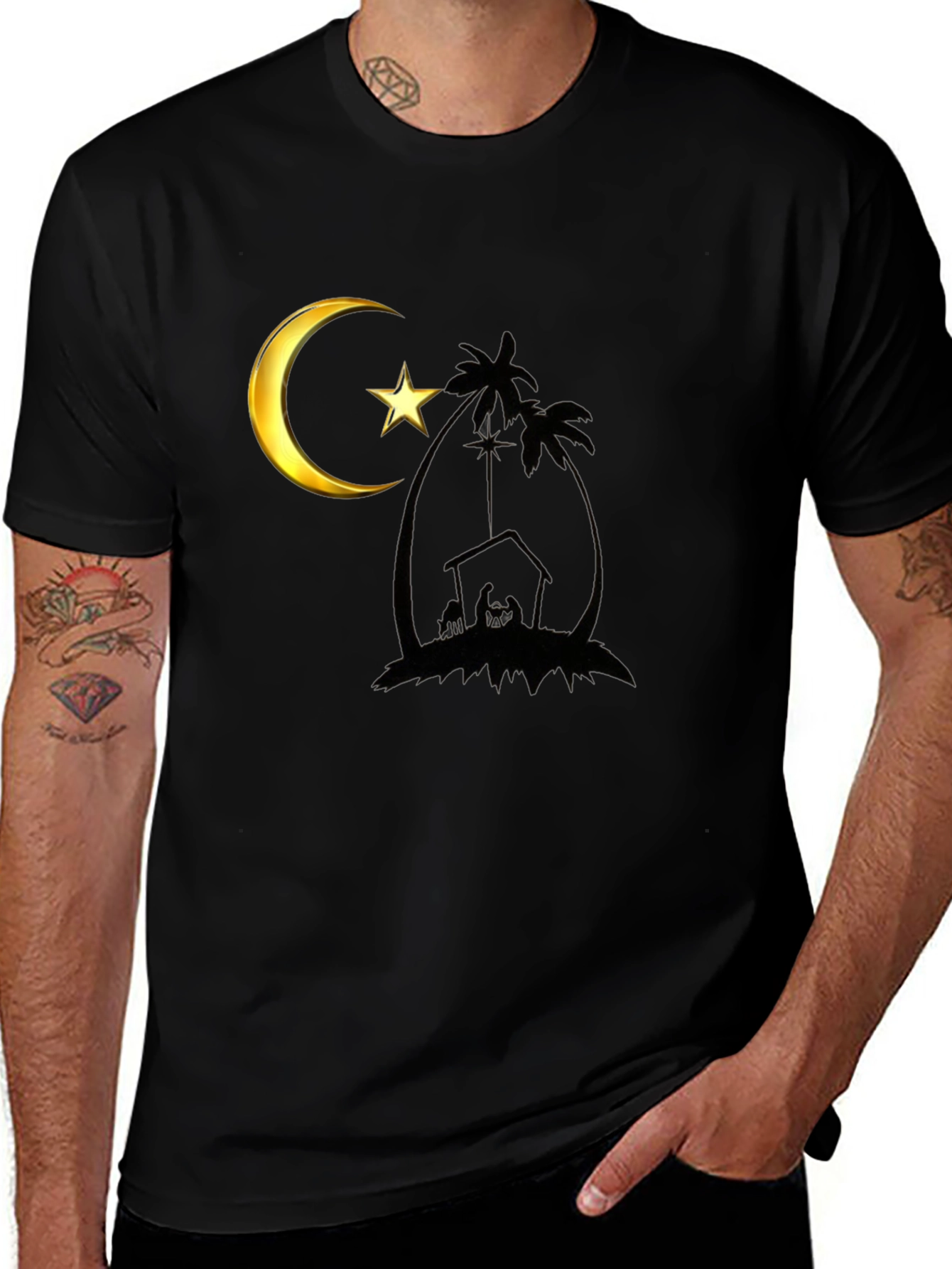 Crescent Moon Nativity Black T-Shirt