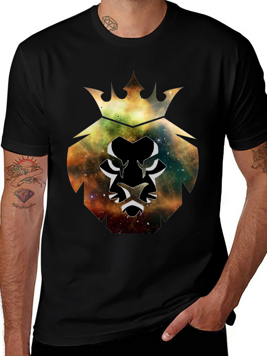 Galaxy Lion King Black T-Shirt