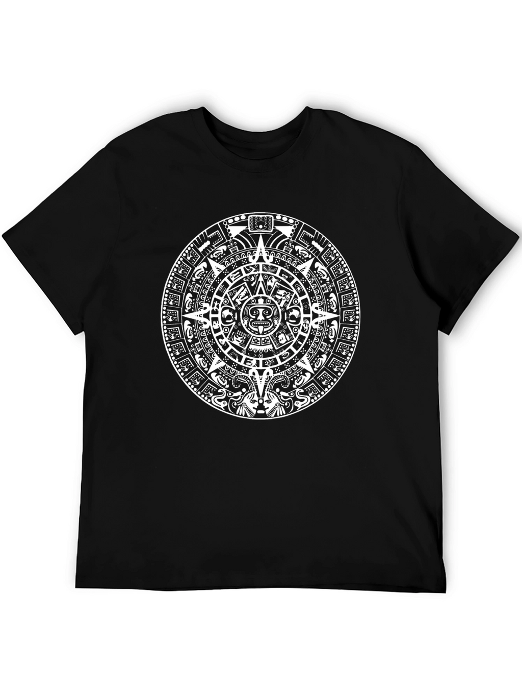 Aztec Calendar Graphic Print Black T-Shirt