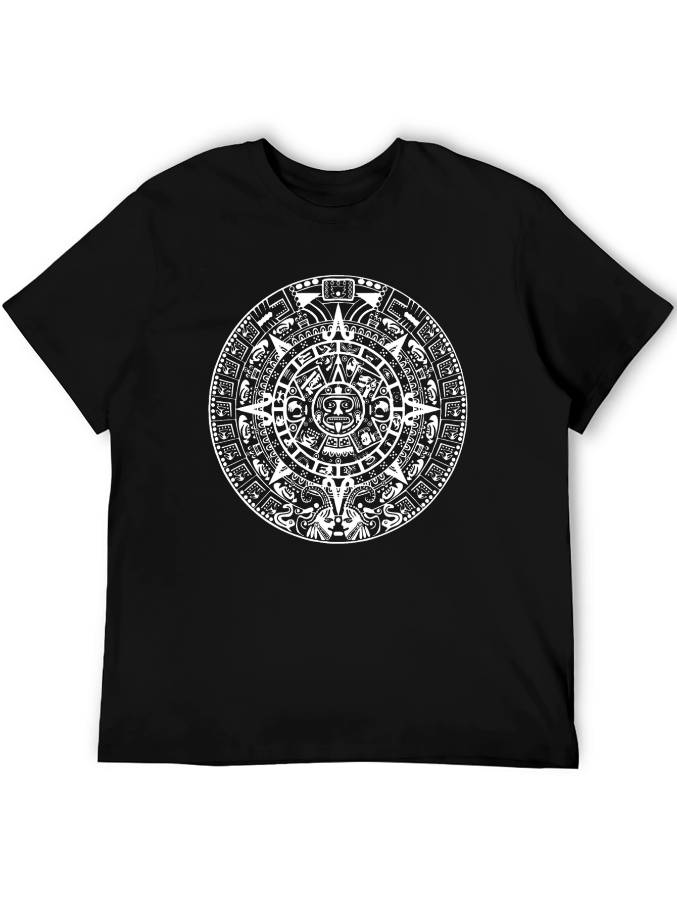 Aztec Calendar Graphic Print Black T-Shirt