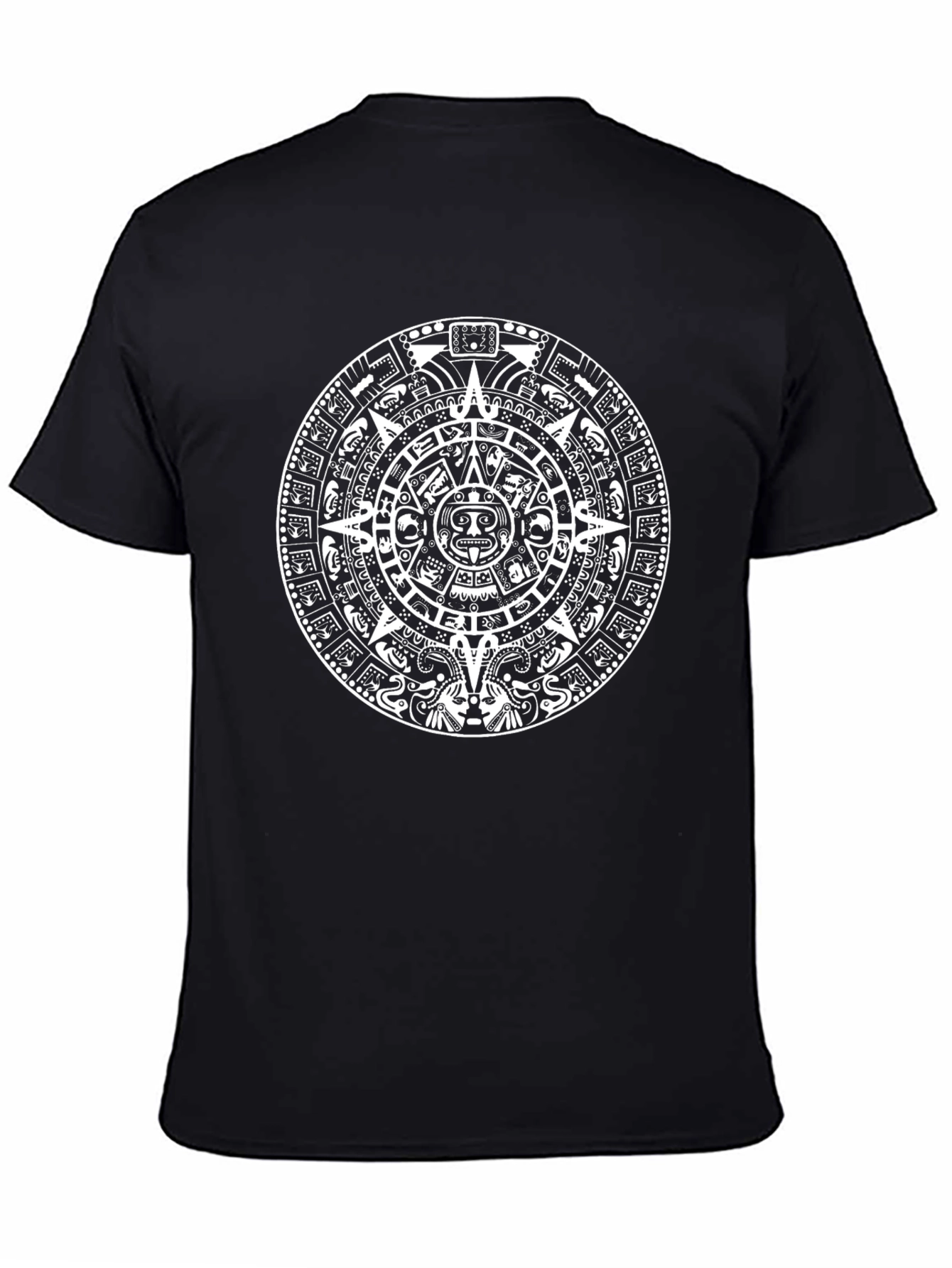 Aztec Calendar Graphic Print Black T-Shirt