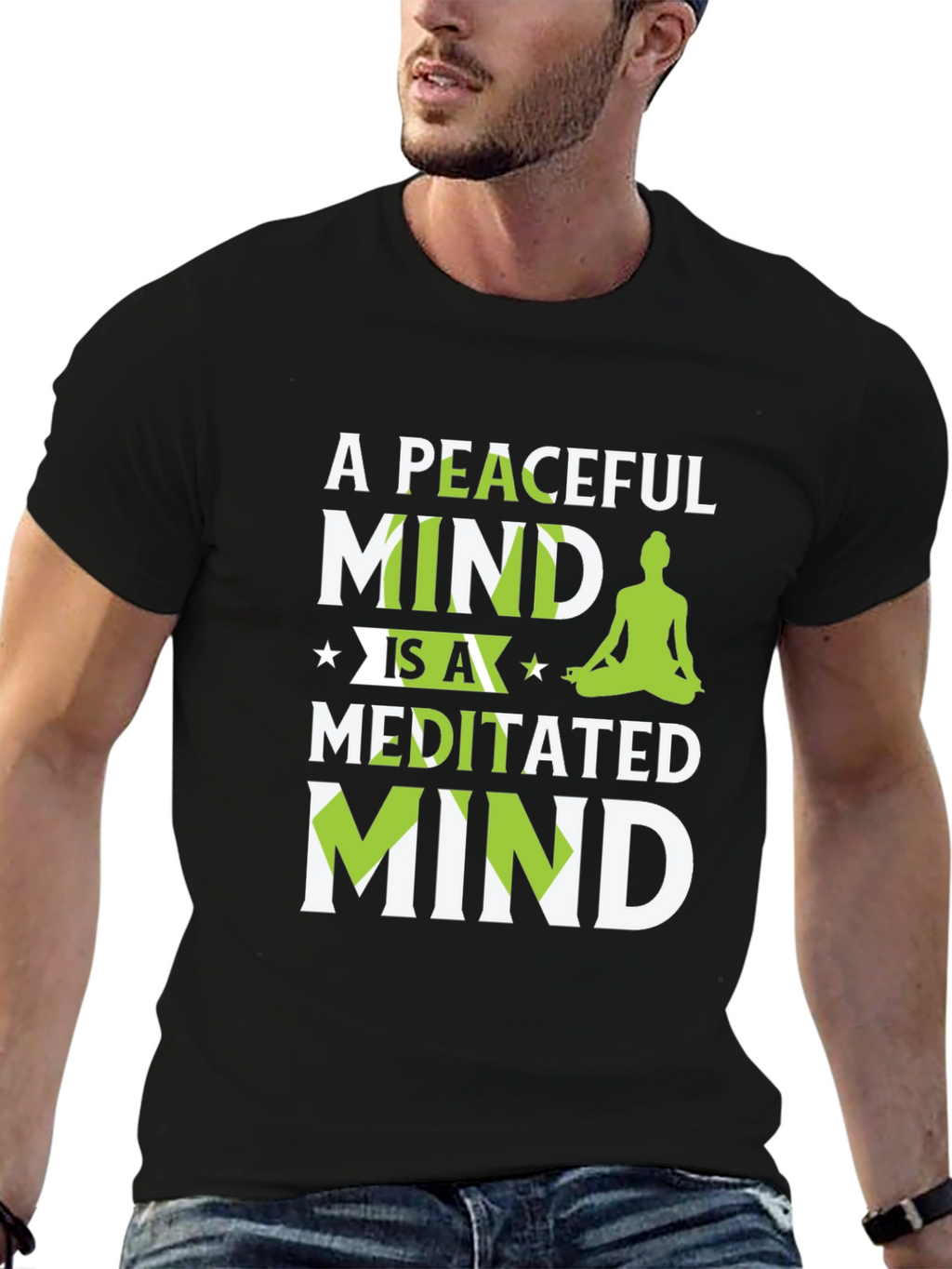 Peaceful Meditated Mind Black Graphic T-Shirt