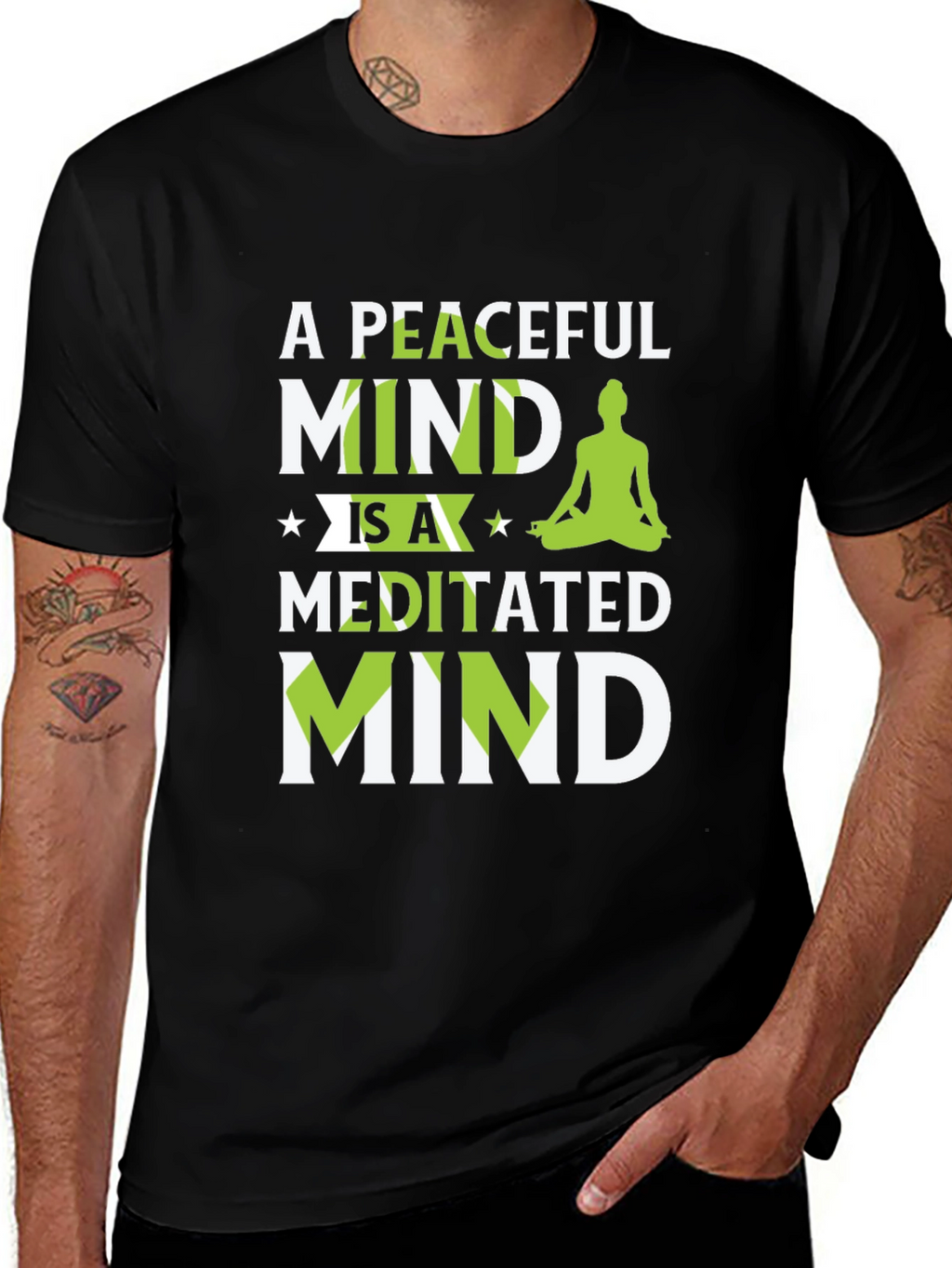 Peaceful Meditated Mind Black Graphic T-Shirt