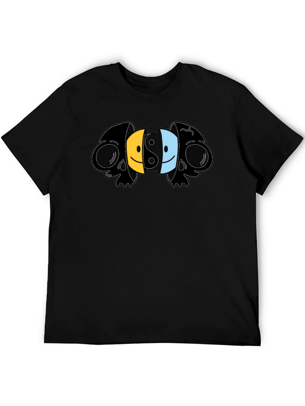 Yin Yang Skull Smiley Face Graphic T-Shirt