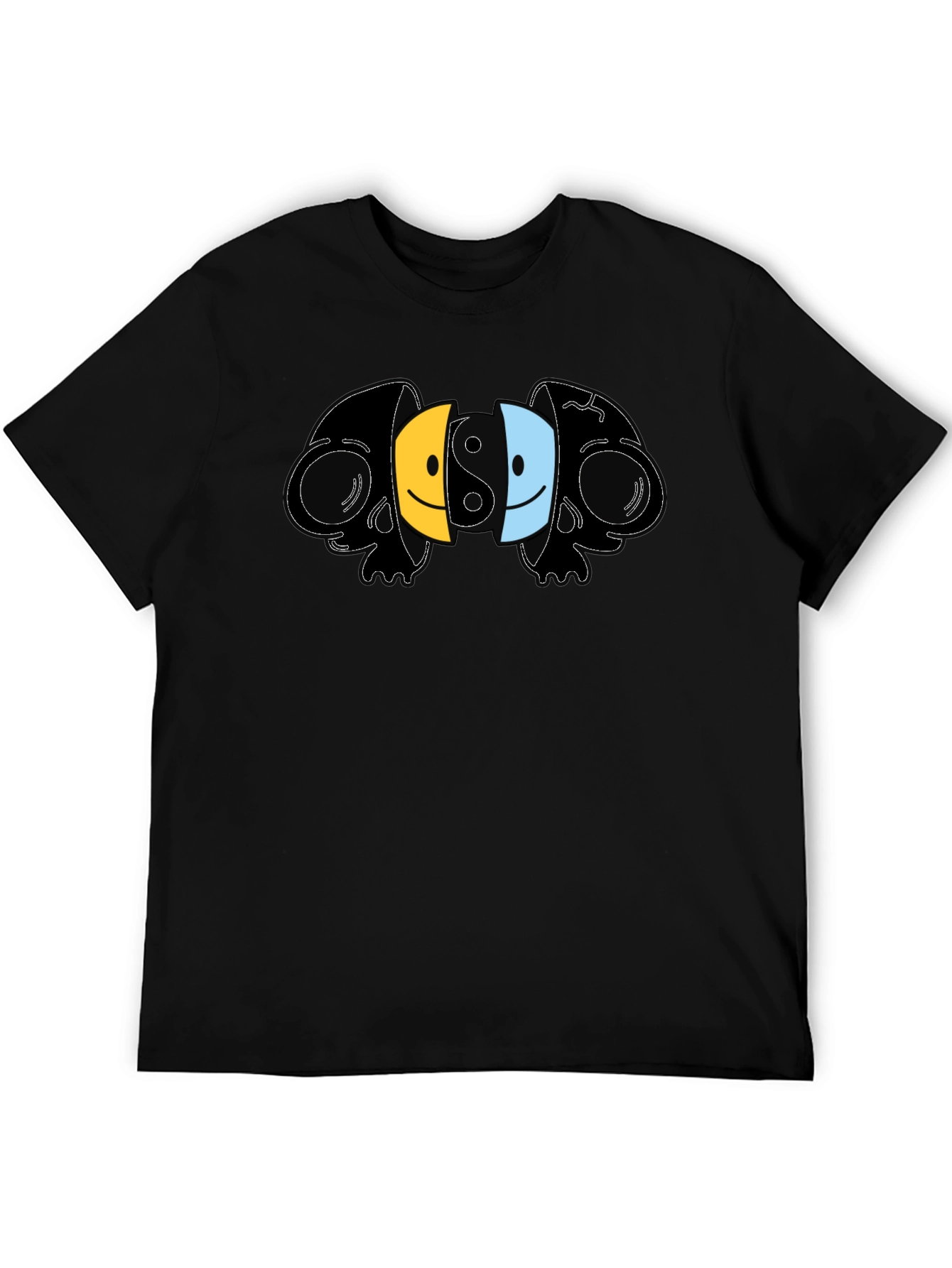 Yin Yang Skull Smiley Face Graphic T-Shirt