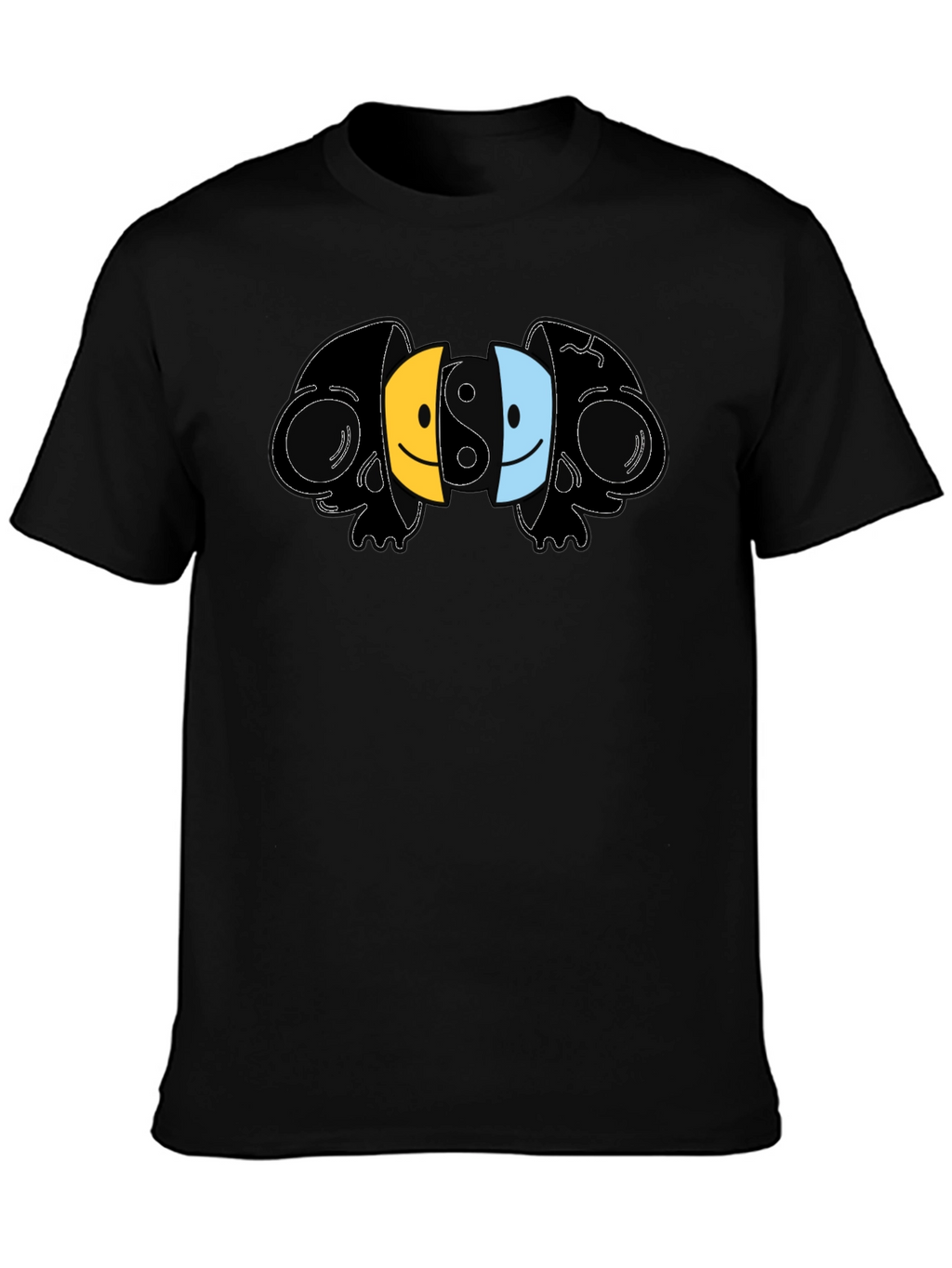 Yin Yang Skull Smiley Face Graphic T-Shirt
