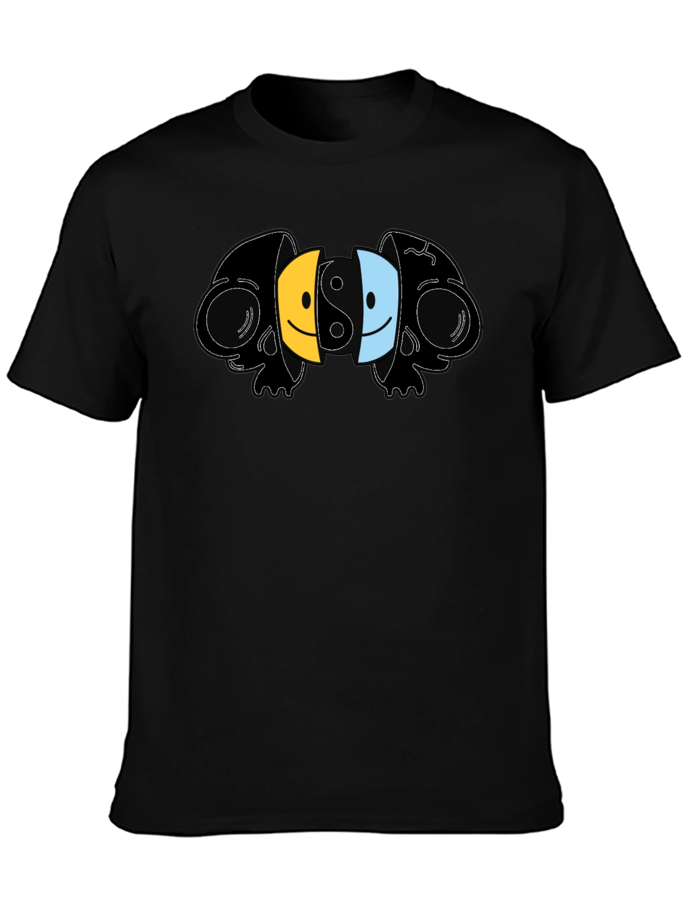 Yin Yang Skull Smiley Face Graphic T-Shirt
