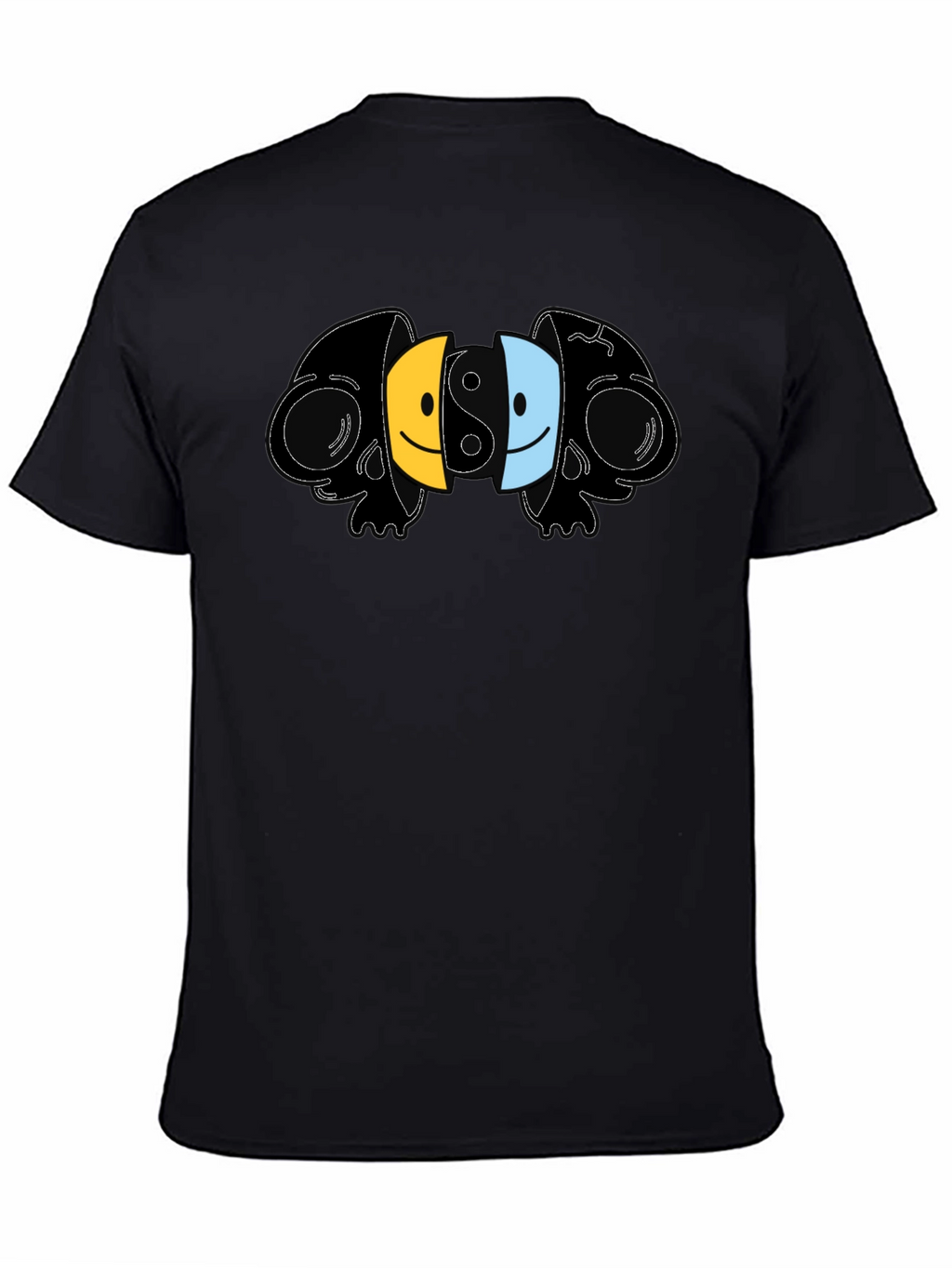 Yin Yang Skull Smiley Face Graphic T-Shirt