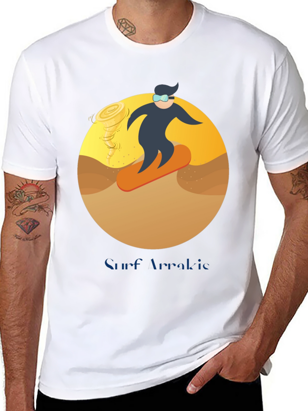 Surf Arrakis T-Shirt: Dune Sand Surfer Design