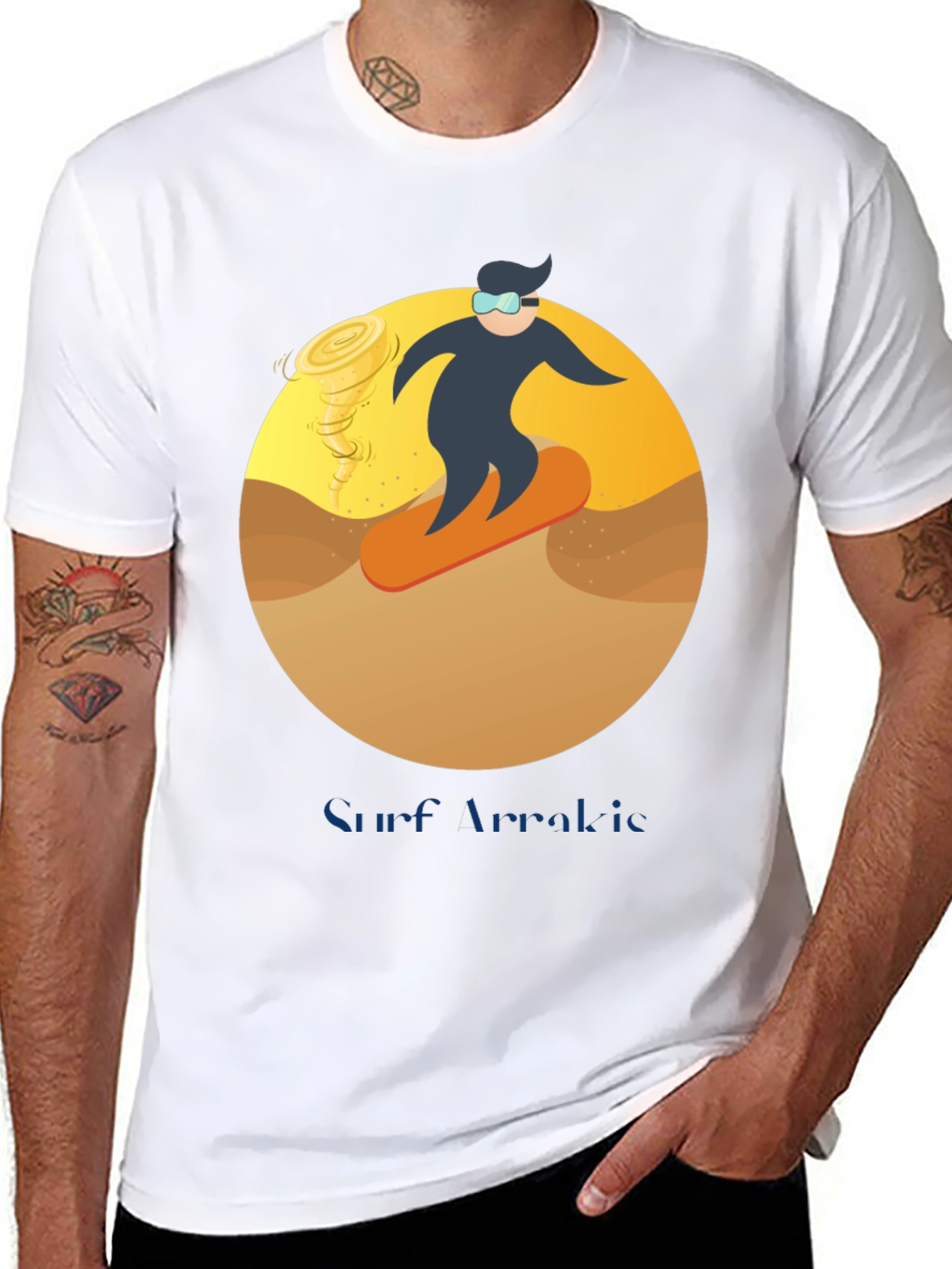 Surf Arrakis T-Shirt: Dune Sand Surfer Design
