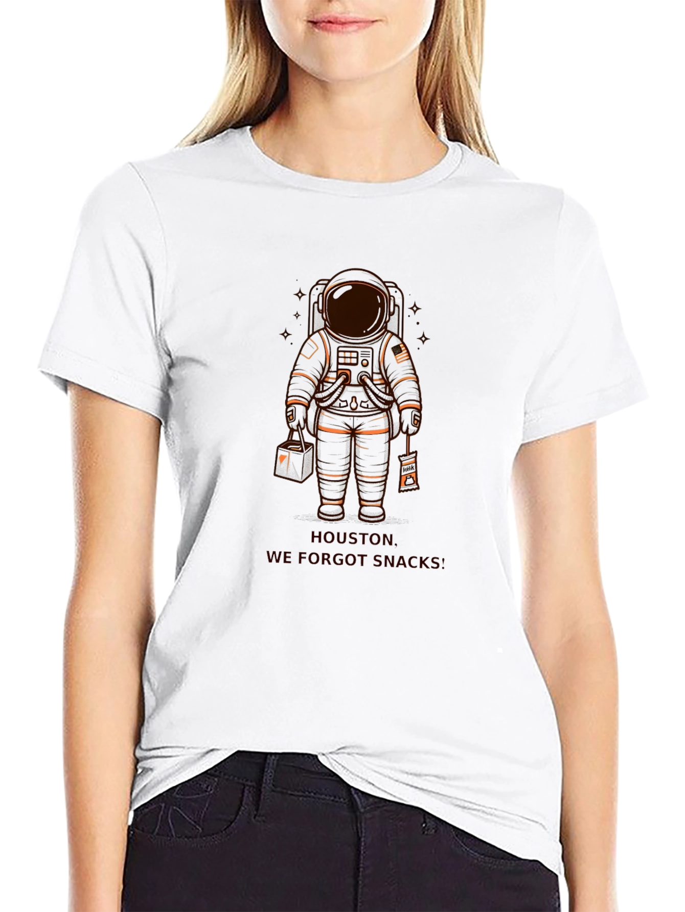 Astronaut Houston We Forgot Snacks Black T-Shirt