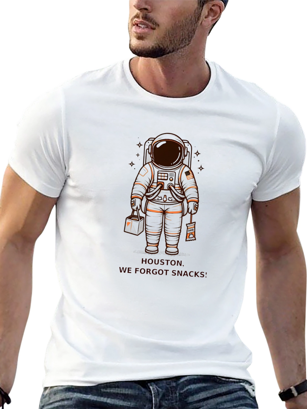 Astronaut Houston We Forgot Snacks Black T-Shirt