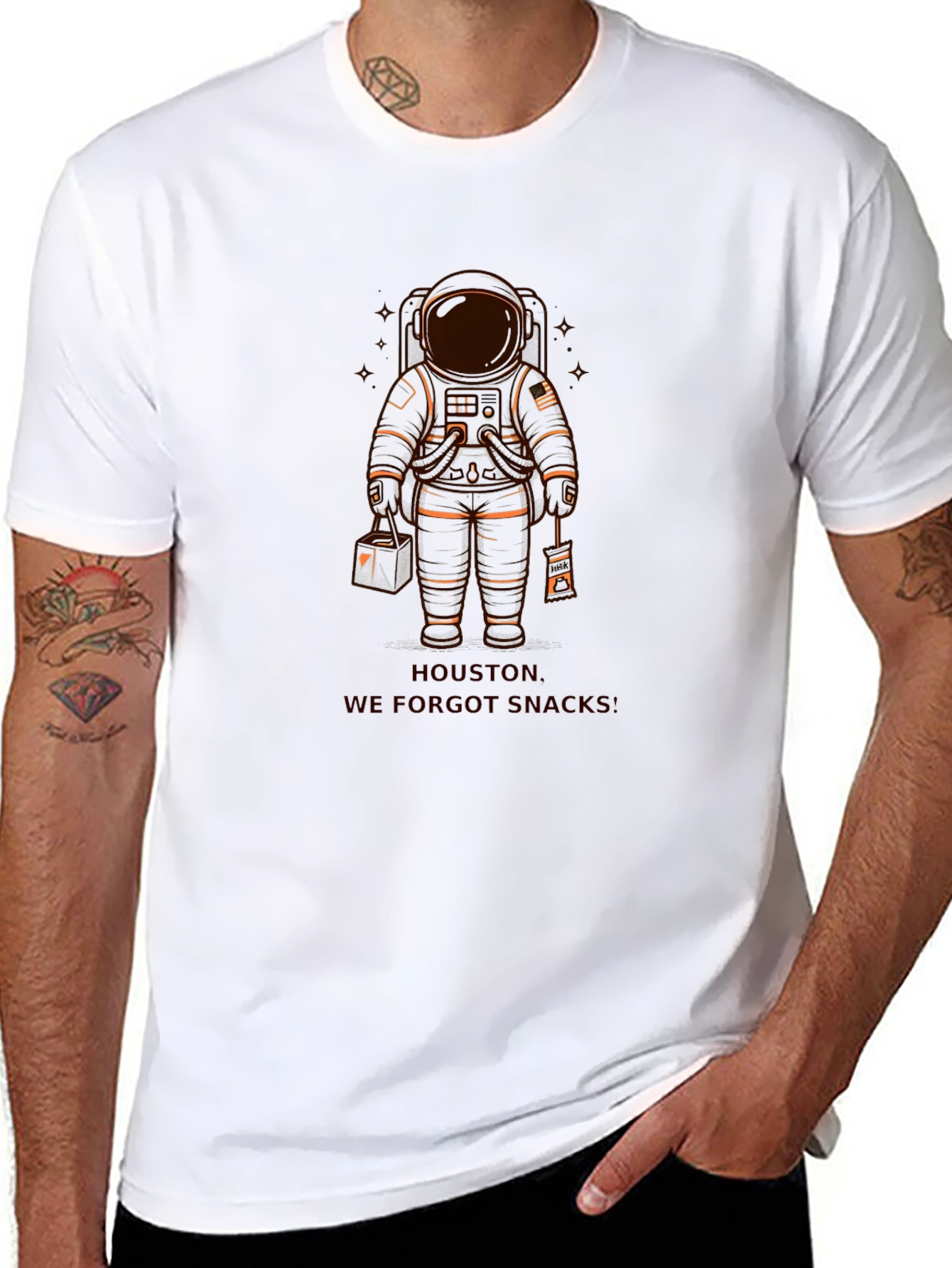 Astronaut Houston We Forgot Snacks Black T-Shirt