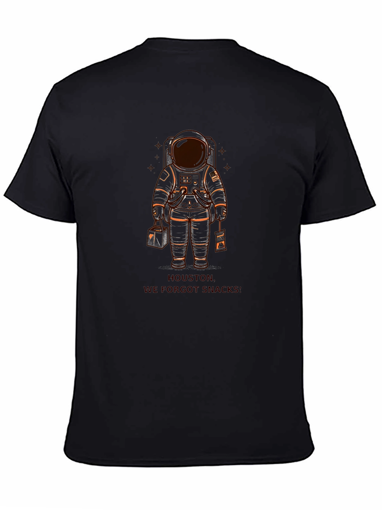 Astronaut Houston We Forgot Snacks Black T-Shirt