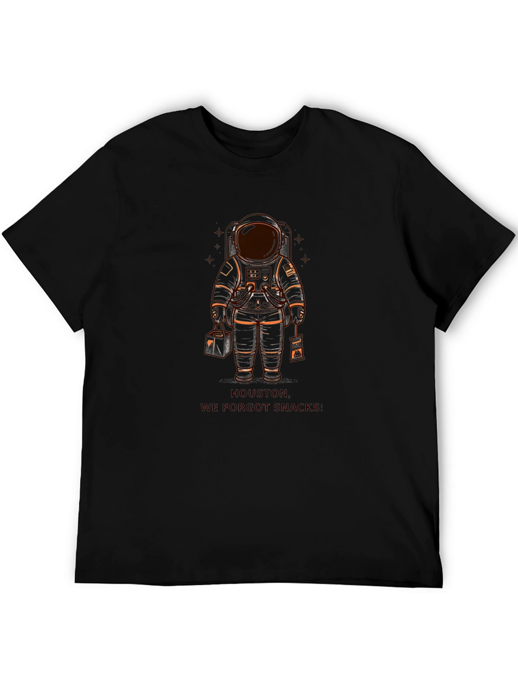 Astronaut Houston We Forgot Snacks Black T-Shirt