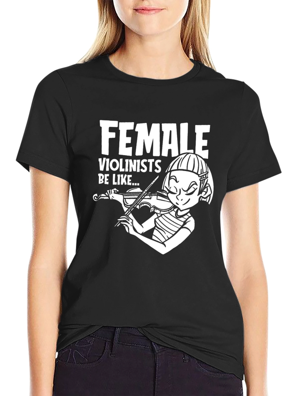 Female Violinists Graphic Tee - Black Cotton T-Shirt